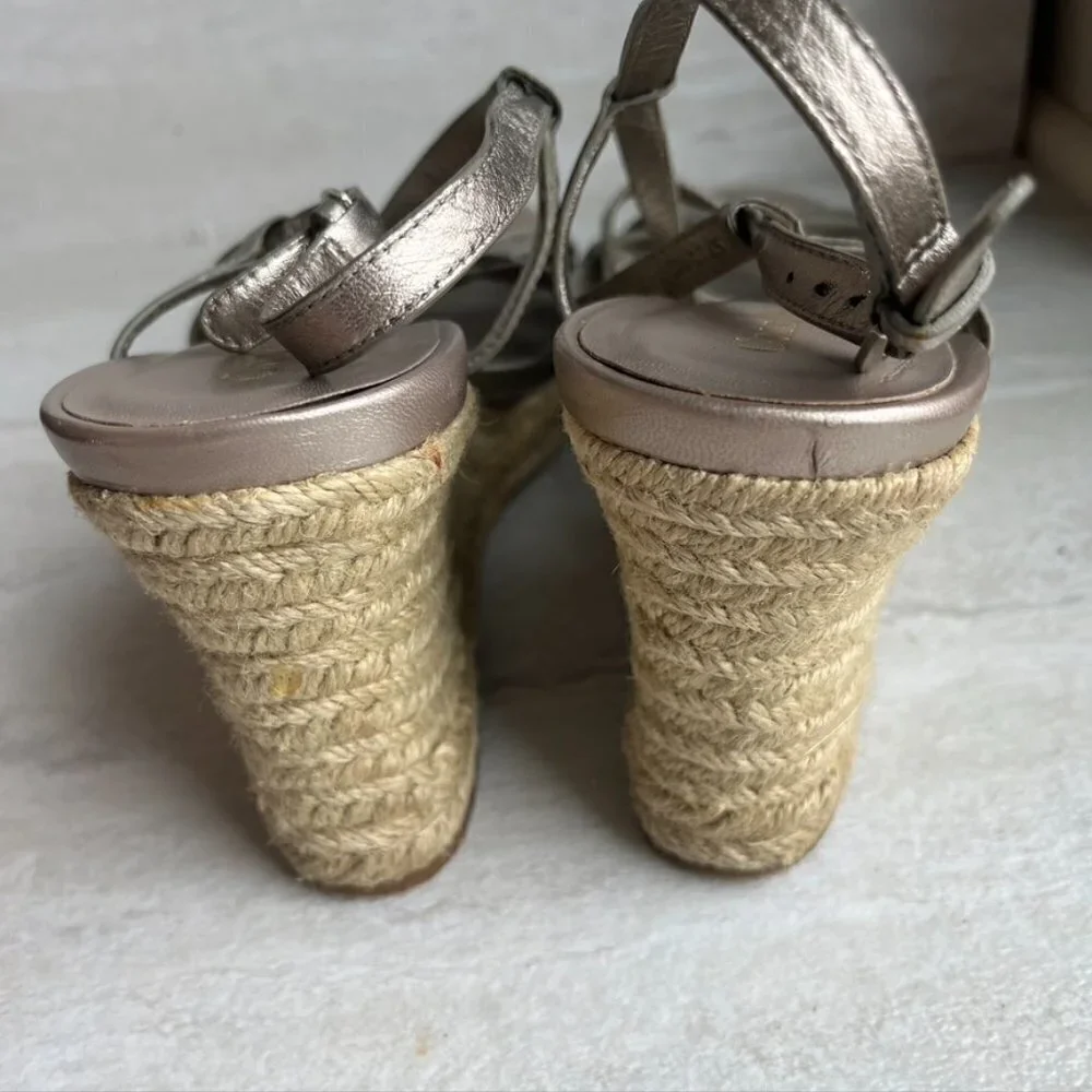 ** Cole Haan Strappy Silver Metallic Espadrille Wedge Sandals Size 8.5B